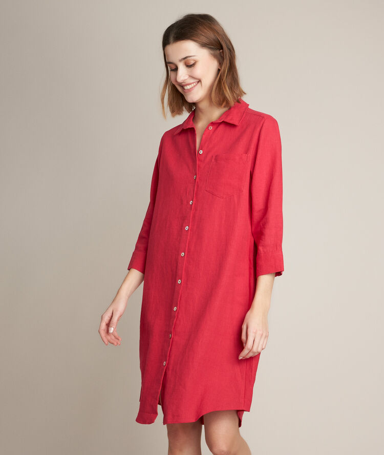 Robe chemise en lin c&eacute;line fuchsia fonce.