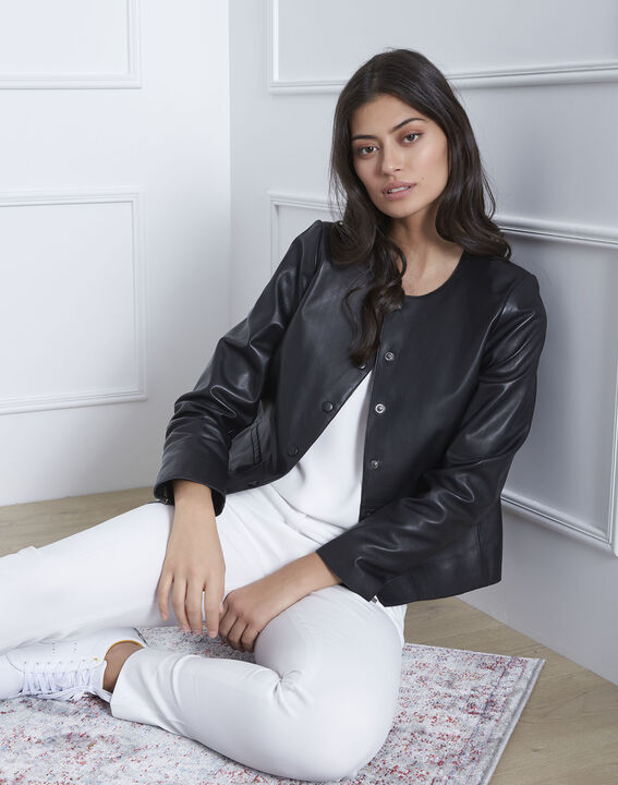 Veste noire cuir Thea | 1-2-3 Veste noire cuir Thea PhotoZ | 1-2-3