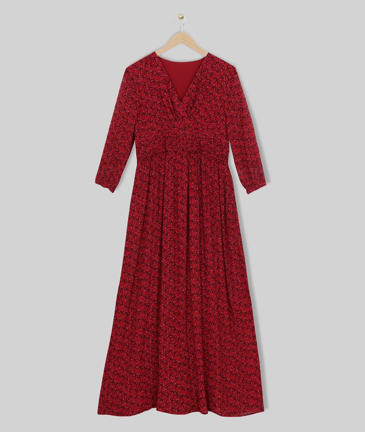 Robe longue imprimée claudine fuchsia clair.