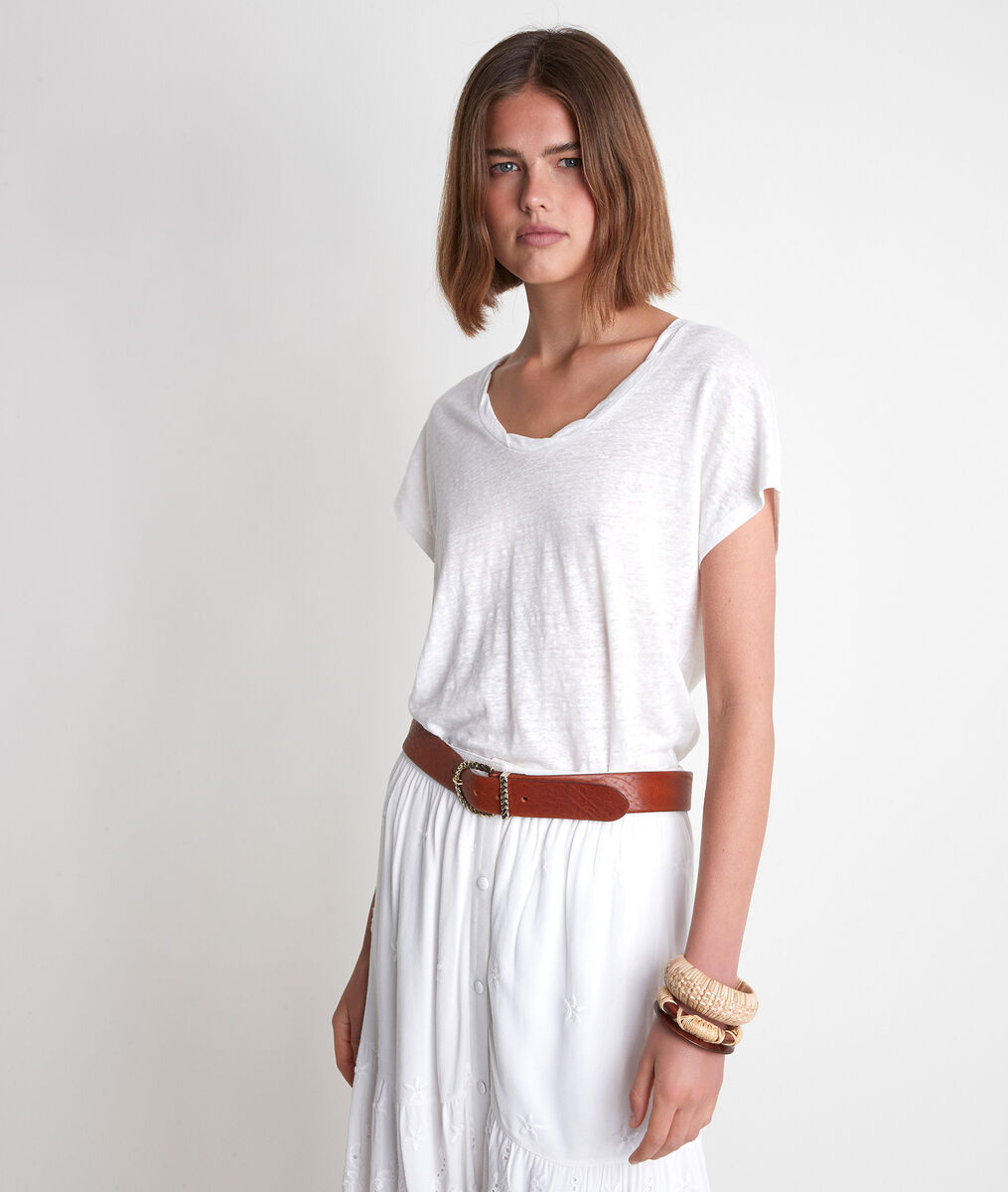 Tee-shirt en lin blanc Icool | 1-2-3 Tee-shirt en lin blanc Icool PhotoZ | 1-2-3