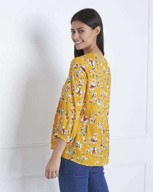 Blouse jaune imprimé vigue bouton d`or.