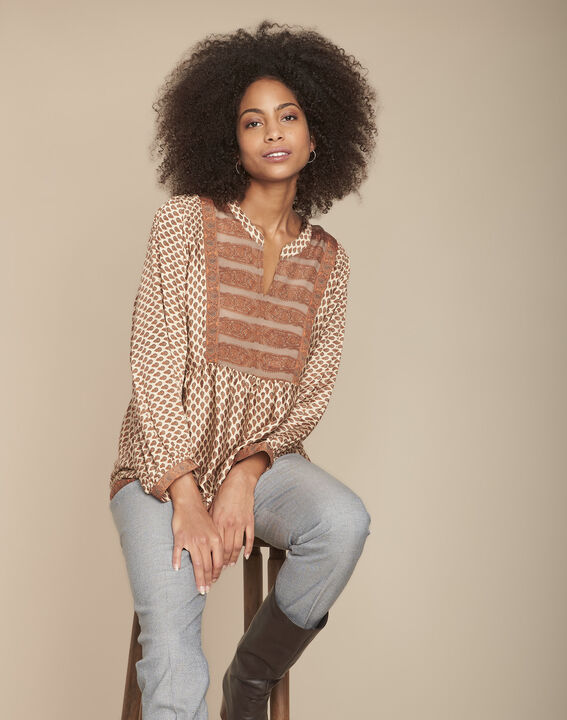 Blouse acajou imprimé bohème Manon | 1-2-3 Blouse acajou imprimé bohème Manon PhotoZ | 1-2-3