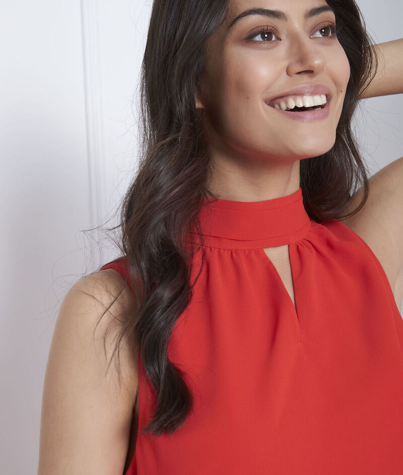 Robe rouge col montant heloise geranium.