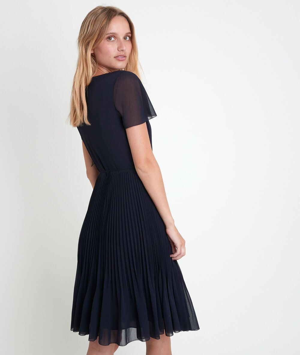 Robe cache-coeur plissée marinette marine.