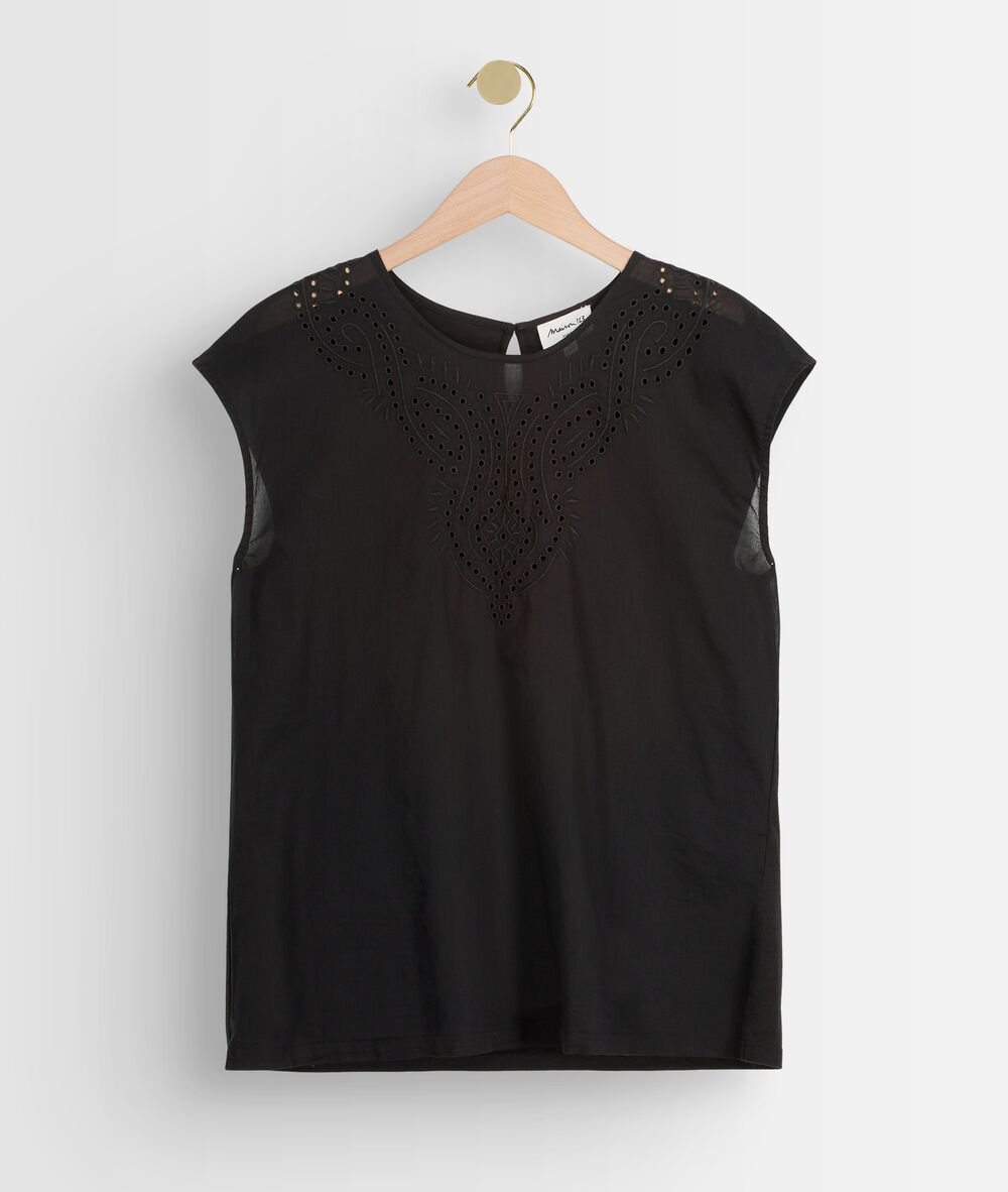 T-shirt bimatière en coton brodé noir camille noir.