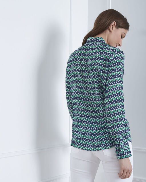 Blouse imprimée col lavallière violine ciment.