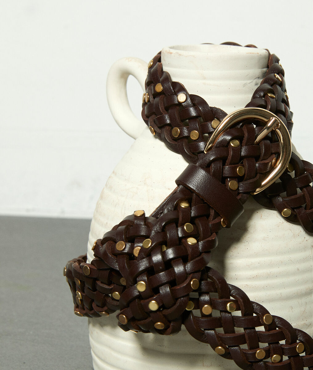Ceinture en cuir tressé marron Jade | 1-2-3 Ceinture en cuir tressé marron Jade PhotoZ | 1-2-3