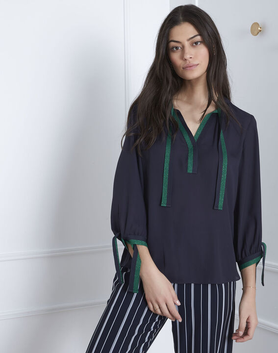 Blouse marine détails contrastés Vicky | 1-2-3 Blouse marine détails contrastés Vicky PhotoZ | 1-2-3