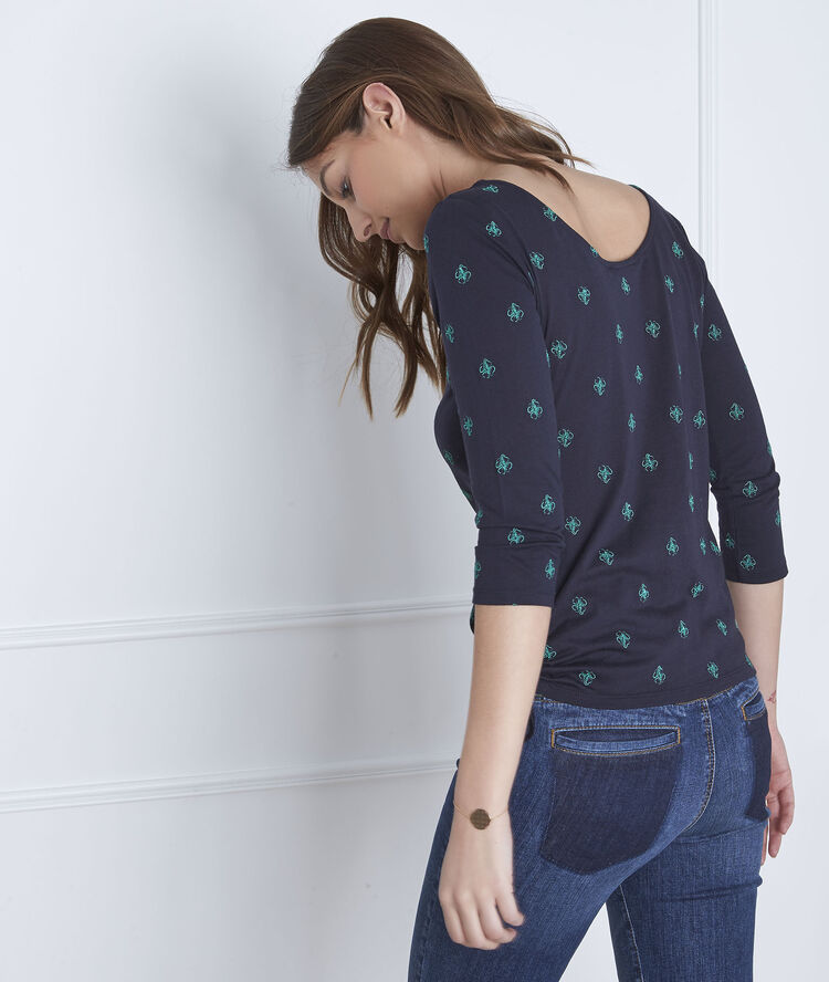 Marineblaues t-shirt bestickt knoten perla marineblau.