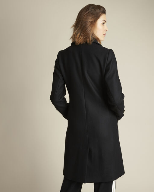 Manteau noir droit double boutonnage en laine jeff noir.