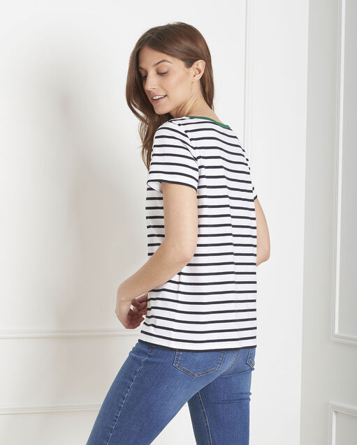 Tee-shirt blanc rayé brodé "green" paraiso blanc.