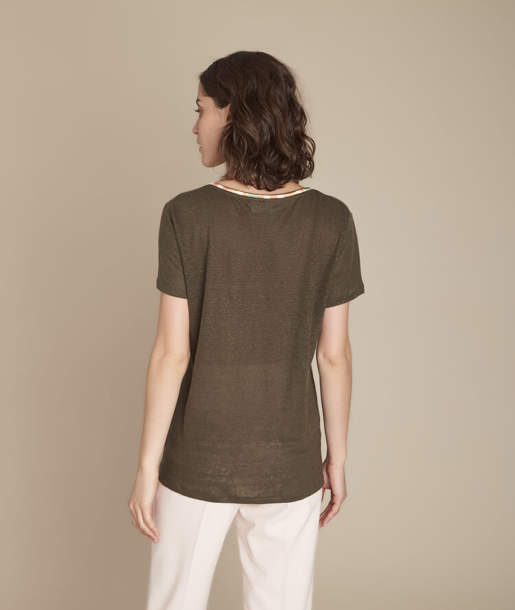 Tee-shirt kaki en lin capri kaki.