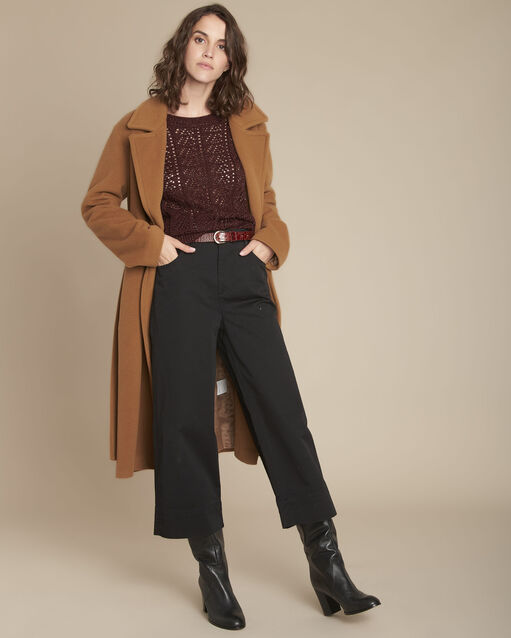 Pull en maille ajourée ébène flash marron fonce.