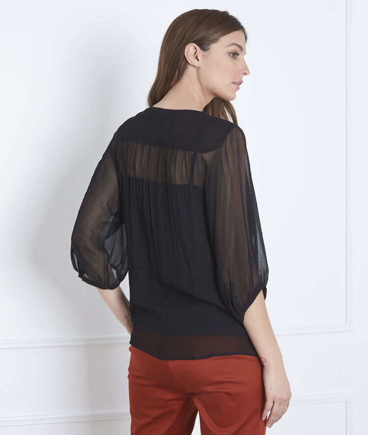 Schwarze bluse spitze und pompon valentine schwarz.