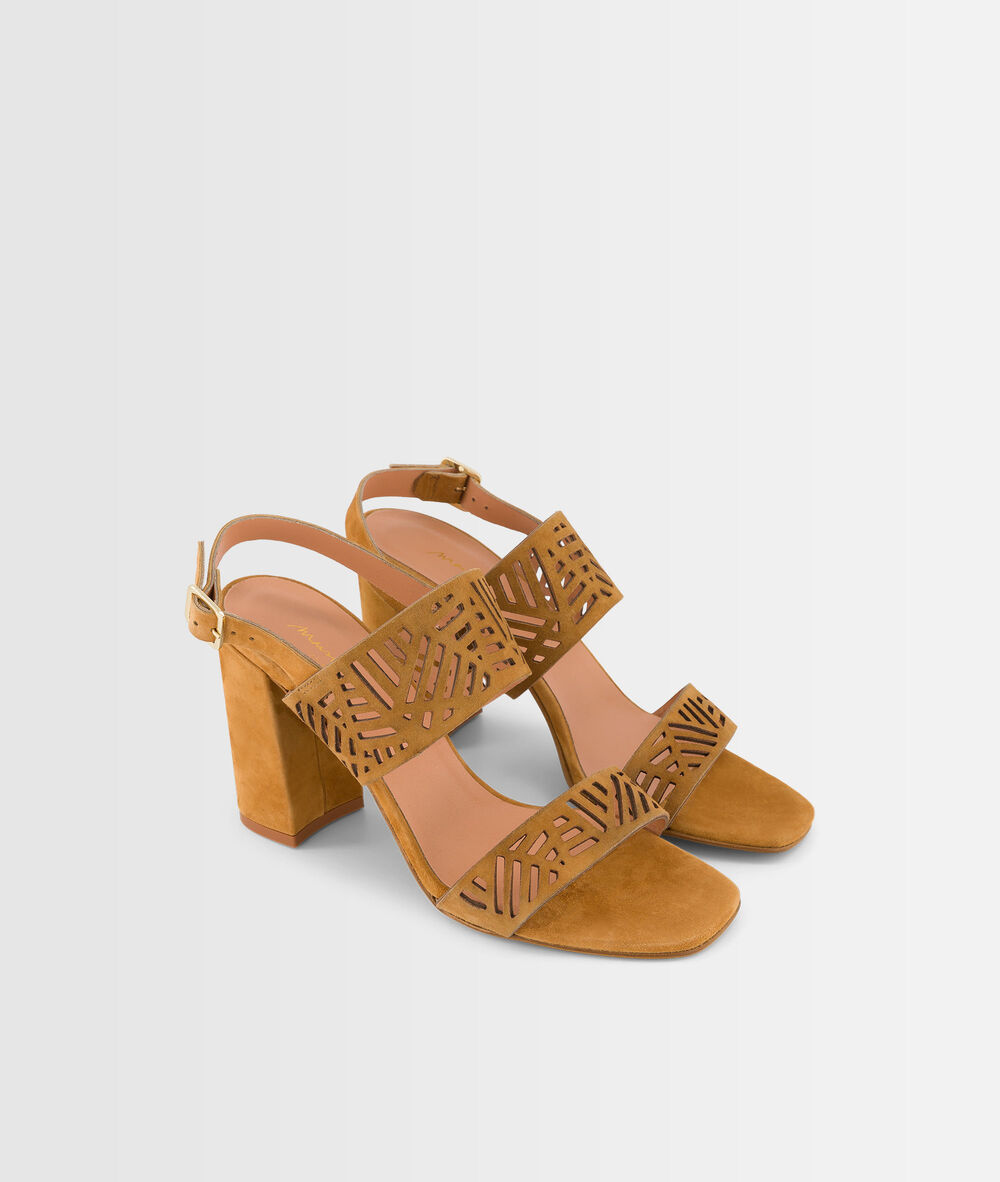 Sandales en cuir à talons gaia miel.