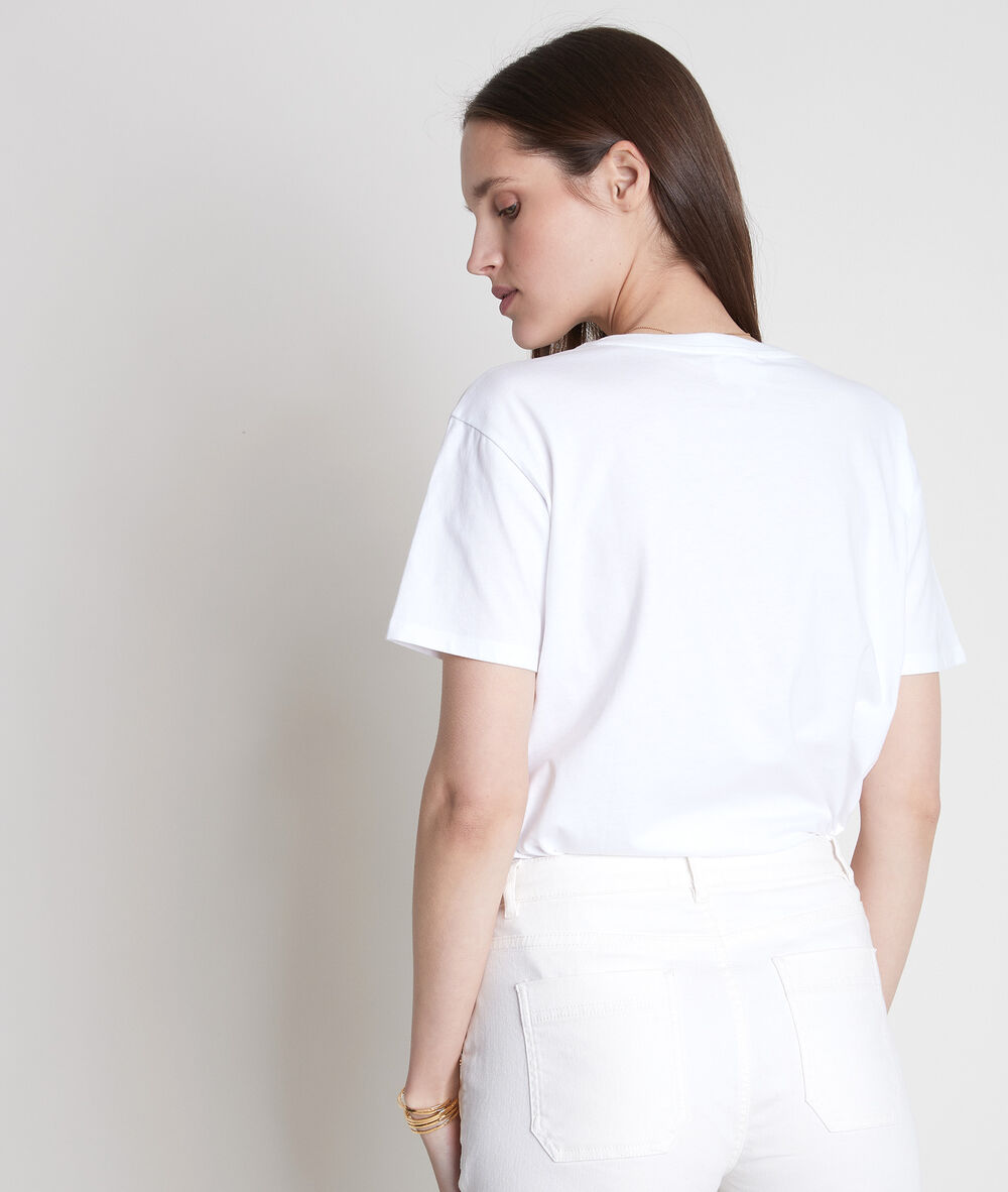 Tee-shirt en coton biologique blanc à strass inox blanc.