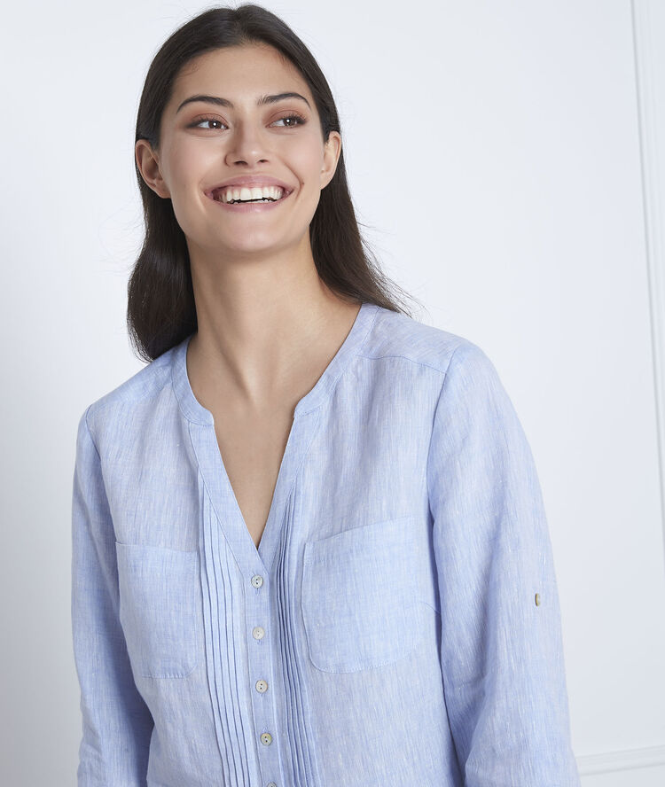 Hemelsblauwe linnen blouse roma bleu ciel.