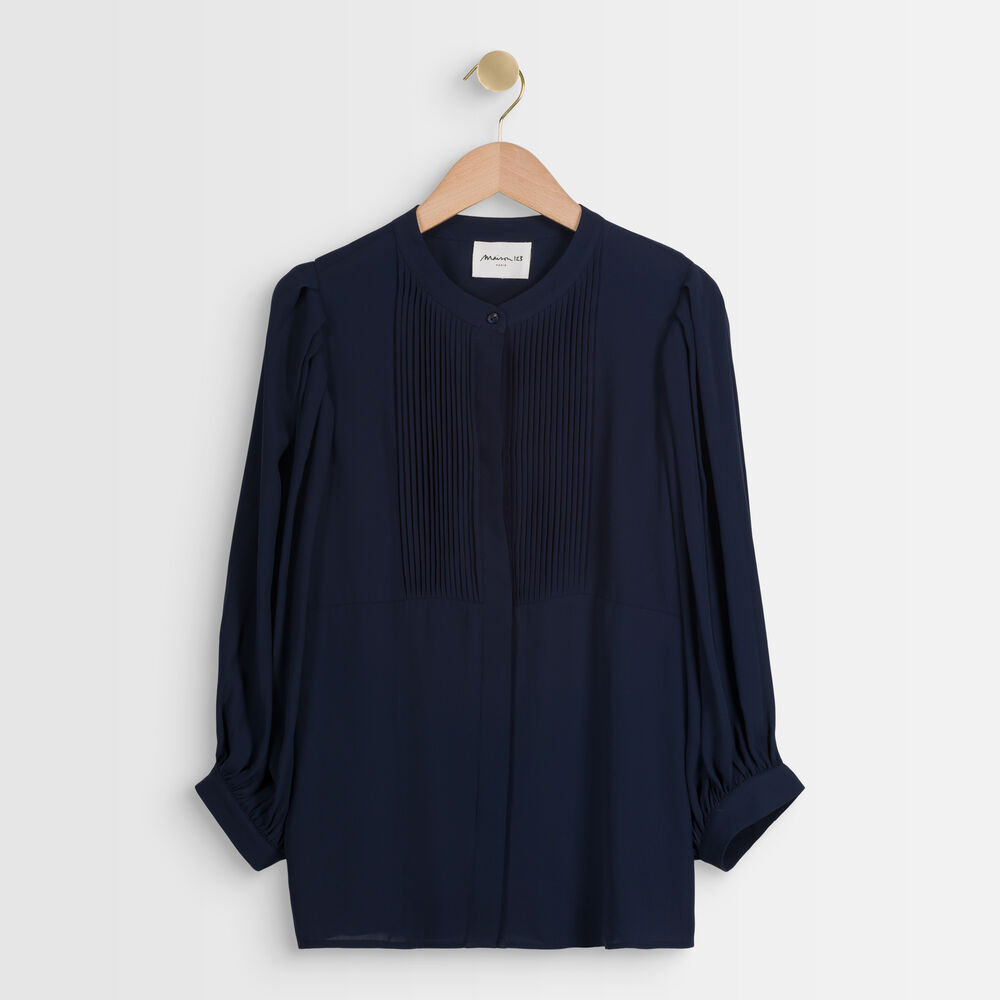 Blouse en polyester recyclé marine plissée tarika marine.