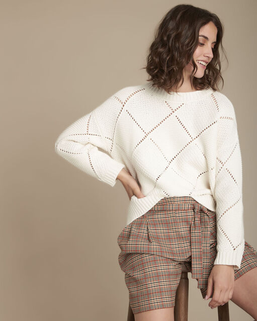 Pull maille ajourée fashion gris/blanc.
