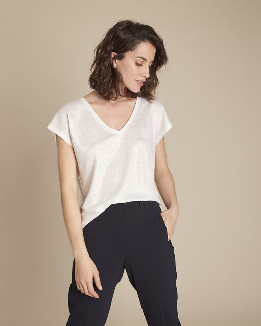 Sandfarbenes, glänzendes T-Shirt, Caliente (2) - Maison 123