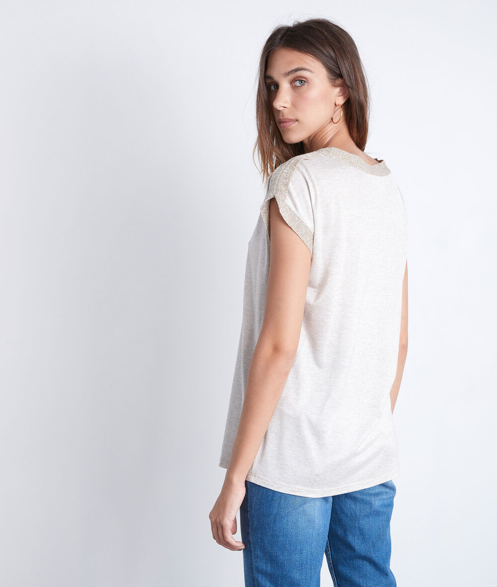 Tee-shirt beige col v irene naturel.
