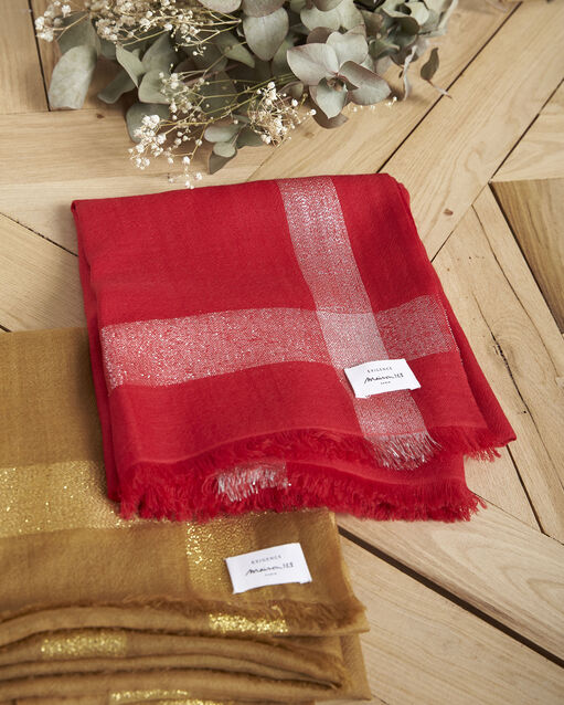 Foulard rouge brillant galet grenade.