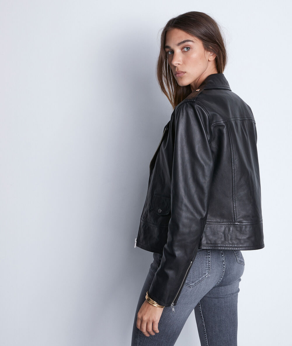 Veste en cuir noir tommy noir.
