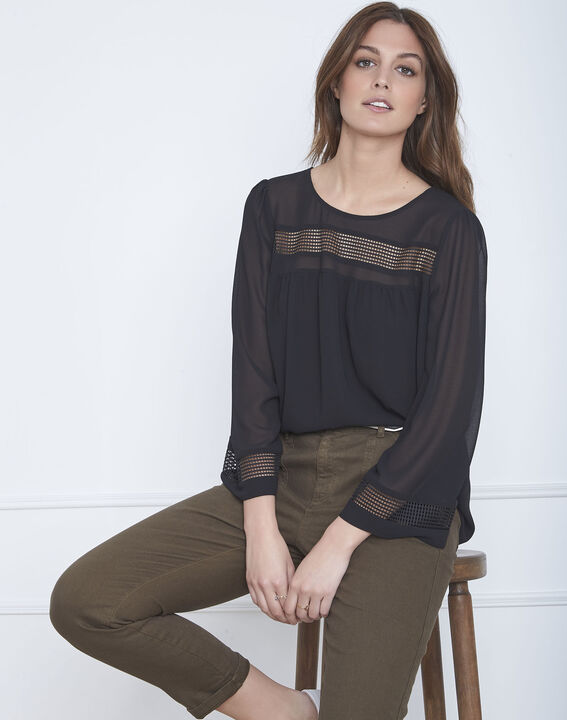 Blouse noire galons ajourés Verena | 1-2-3 Blouse noire galons ajourés Verena PhotoZ | 1-2-3