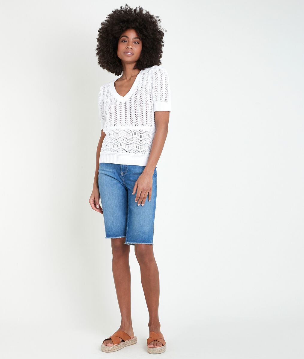 Pull en coton biologique ajouré blanc Alto Bis | 1-2-3 Pull en coton biologique ajouré blanc Alto Bis PhotoZ | 1-2-3