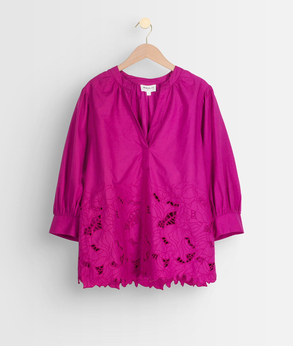 Blouse brodée à manches ballons fuchsia aaron fuchsia.