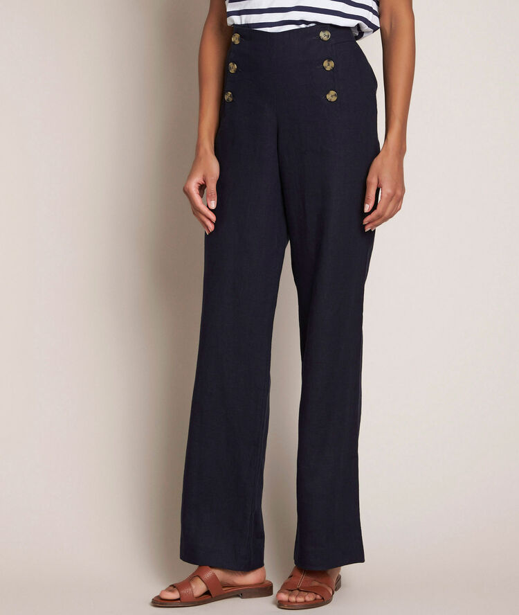 Pantalon &agrave; pont en lin iber marine.