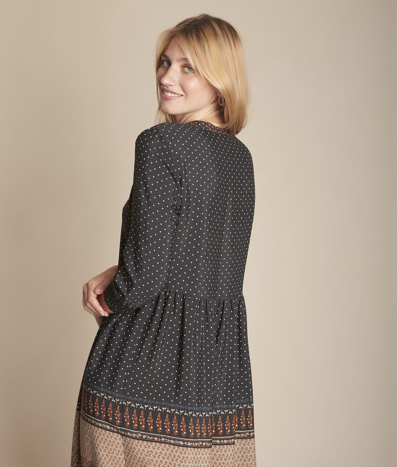 Robe longue imprimé cachemire illiade noir.
