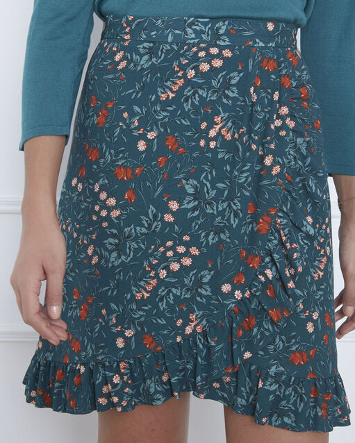 Jupe bleue imprimé fleuri scarlett canard.