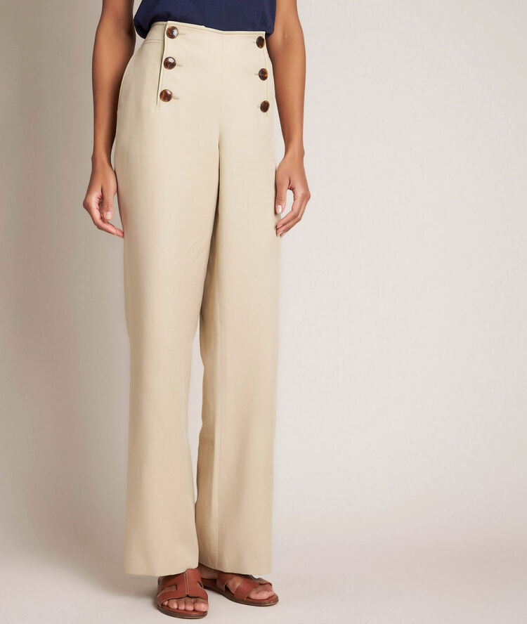 Pantalon &agrave; pont beige en lyocell hubert marron.