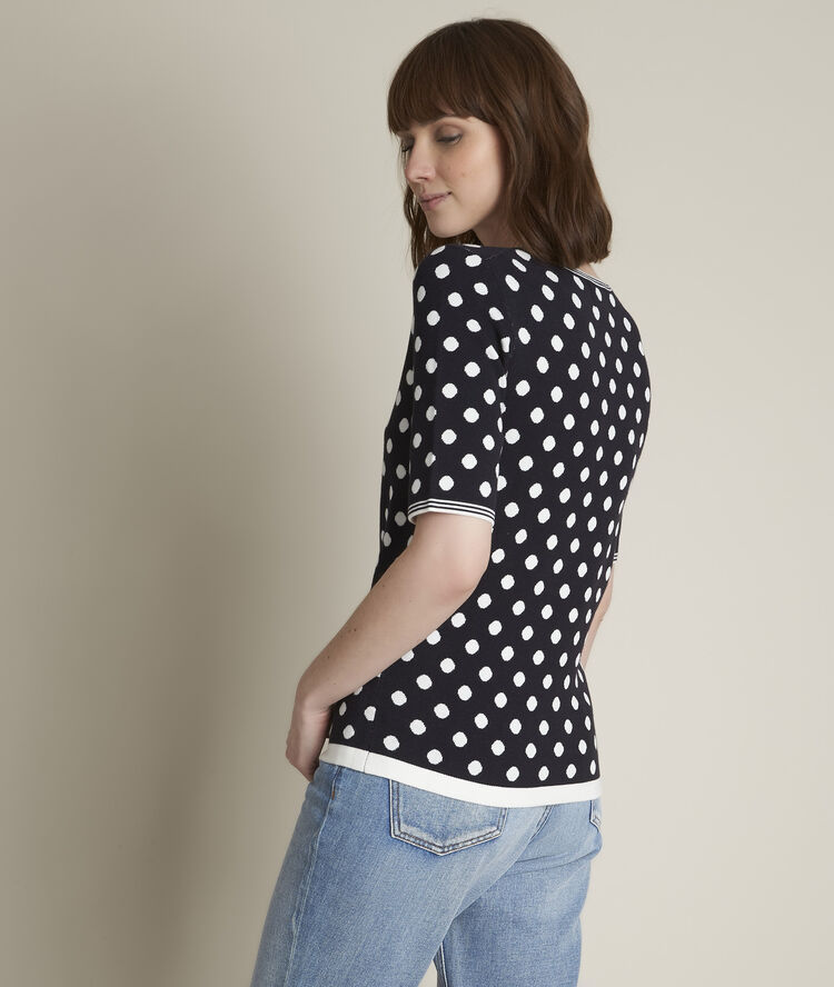 Pull jacquard à pois dots marine.
