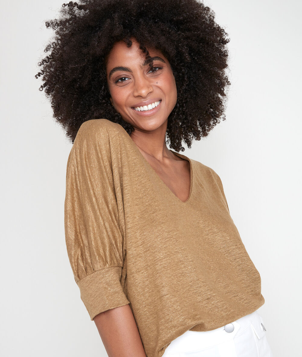 Tee-shirt bronze en lin certifié illusion bronze.