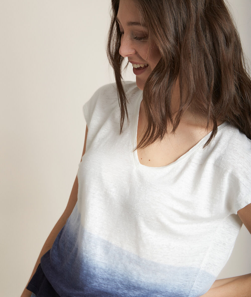 Tee-shirt en lin tye and dye ruban violine.