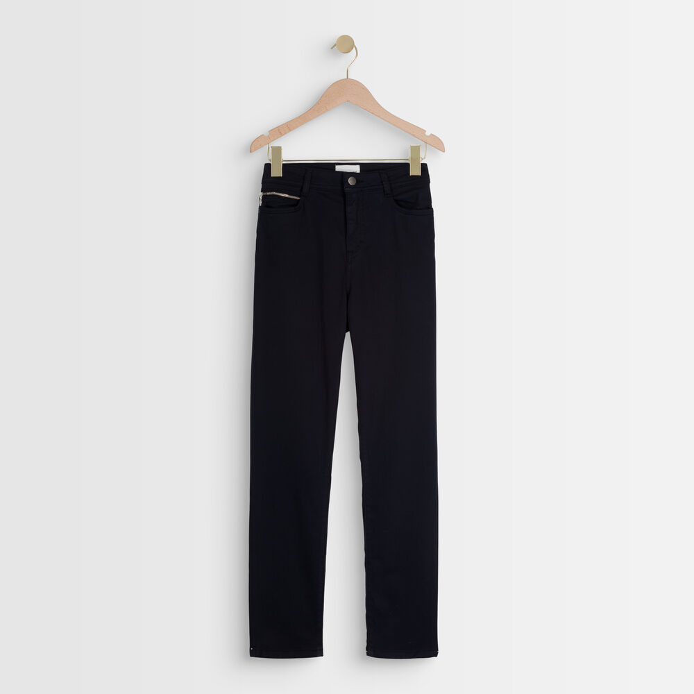L'iconique slim jean satin de coton marine sultan marine.