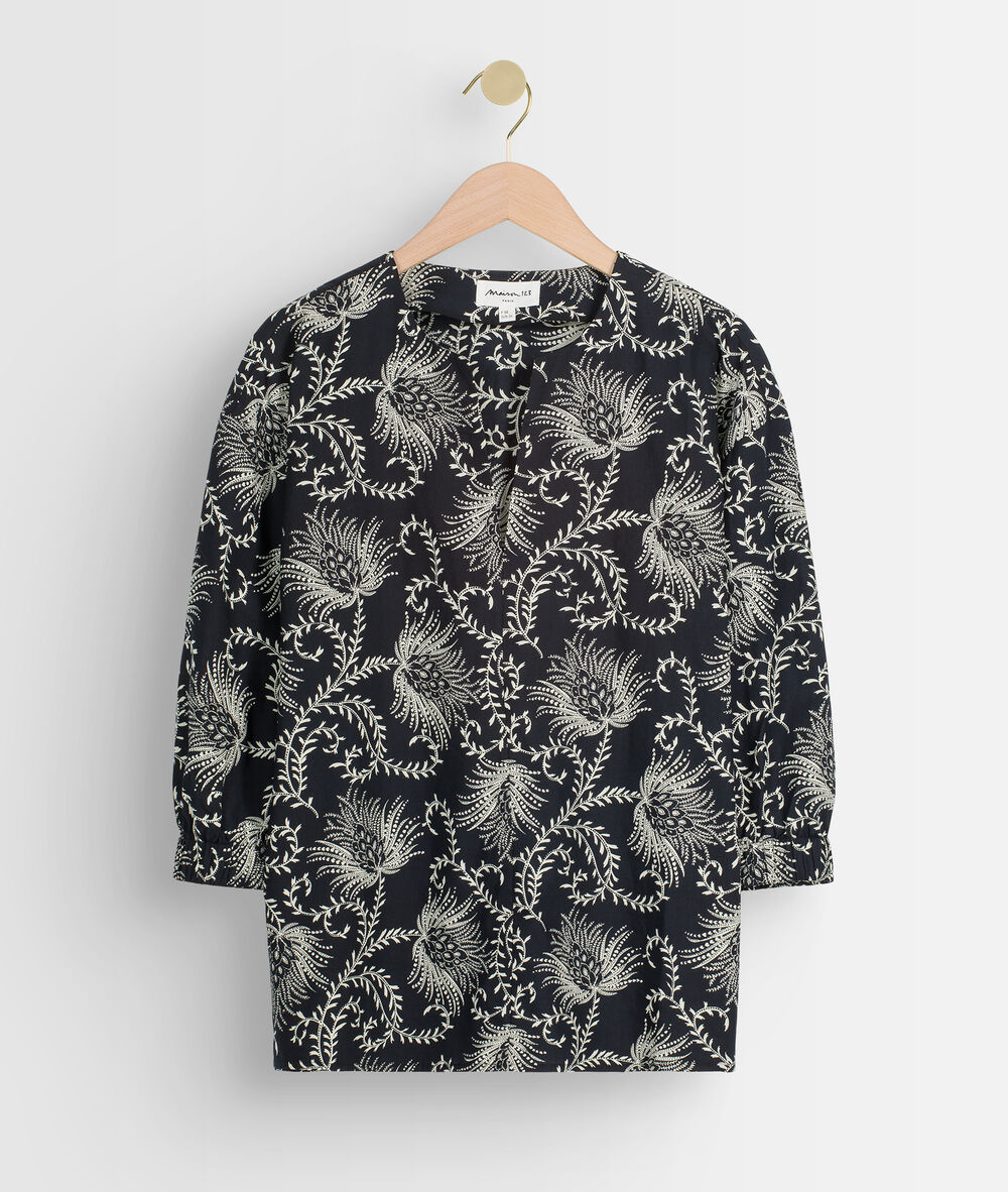Blouse en coton imprimé noir et blanc amel noir.
