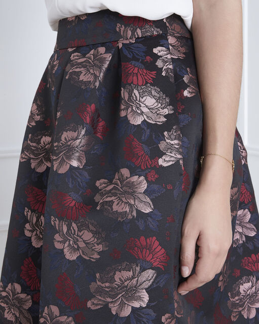 Jupe noire imprimé fleuri jacquard steffy noir.
