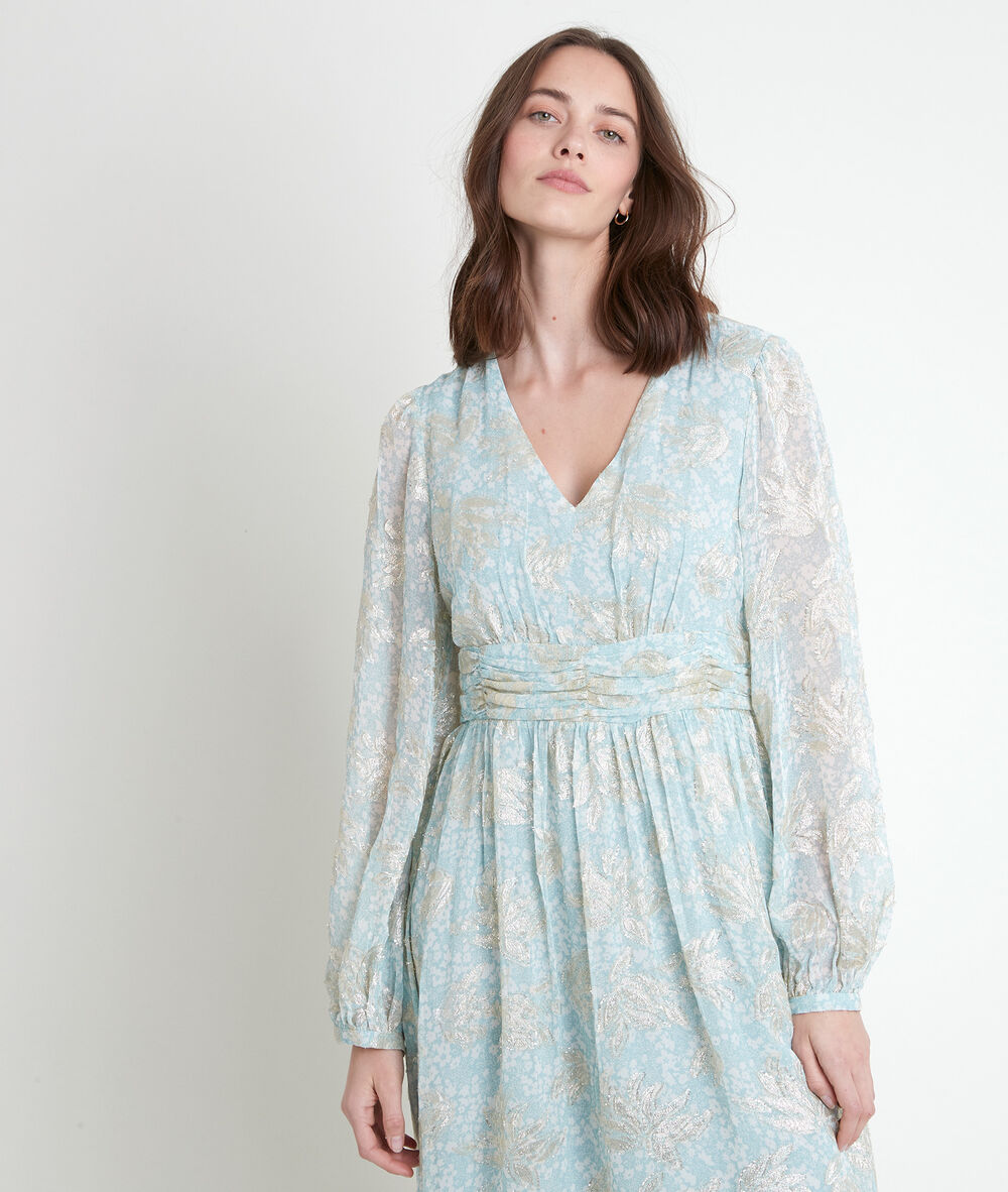 Robe longue imprim&eacute;e lurex margot celadon.