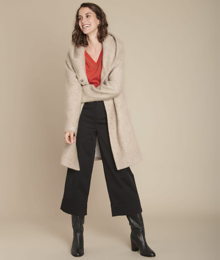 T-shirt van twee soorten materiaal met v-hals carla sable.