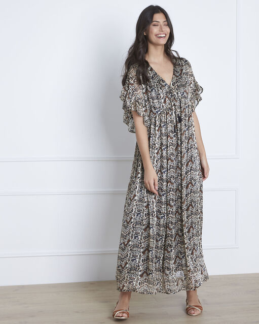 Robe noire imprimée longue lavina noir.