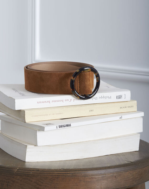 Ceinture camel en cuir effet velours boucle écaille Karla | 1-2-3 Ceinture camel en cuir effet velours boucle écaille Karla PhotoZ | 1-2-3