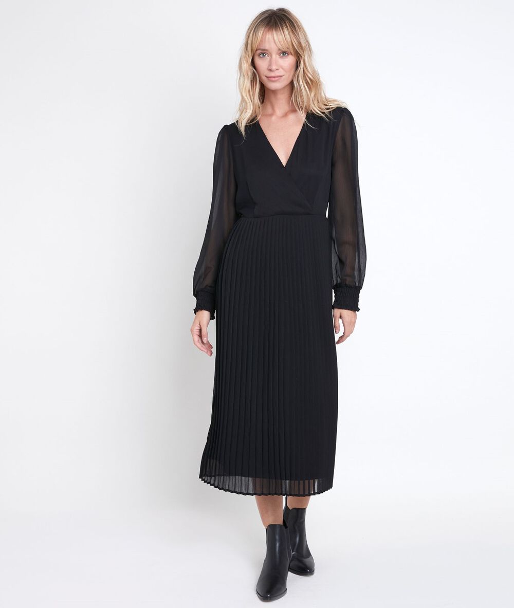 Robe portefeuille plissée caresse noir.