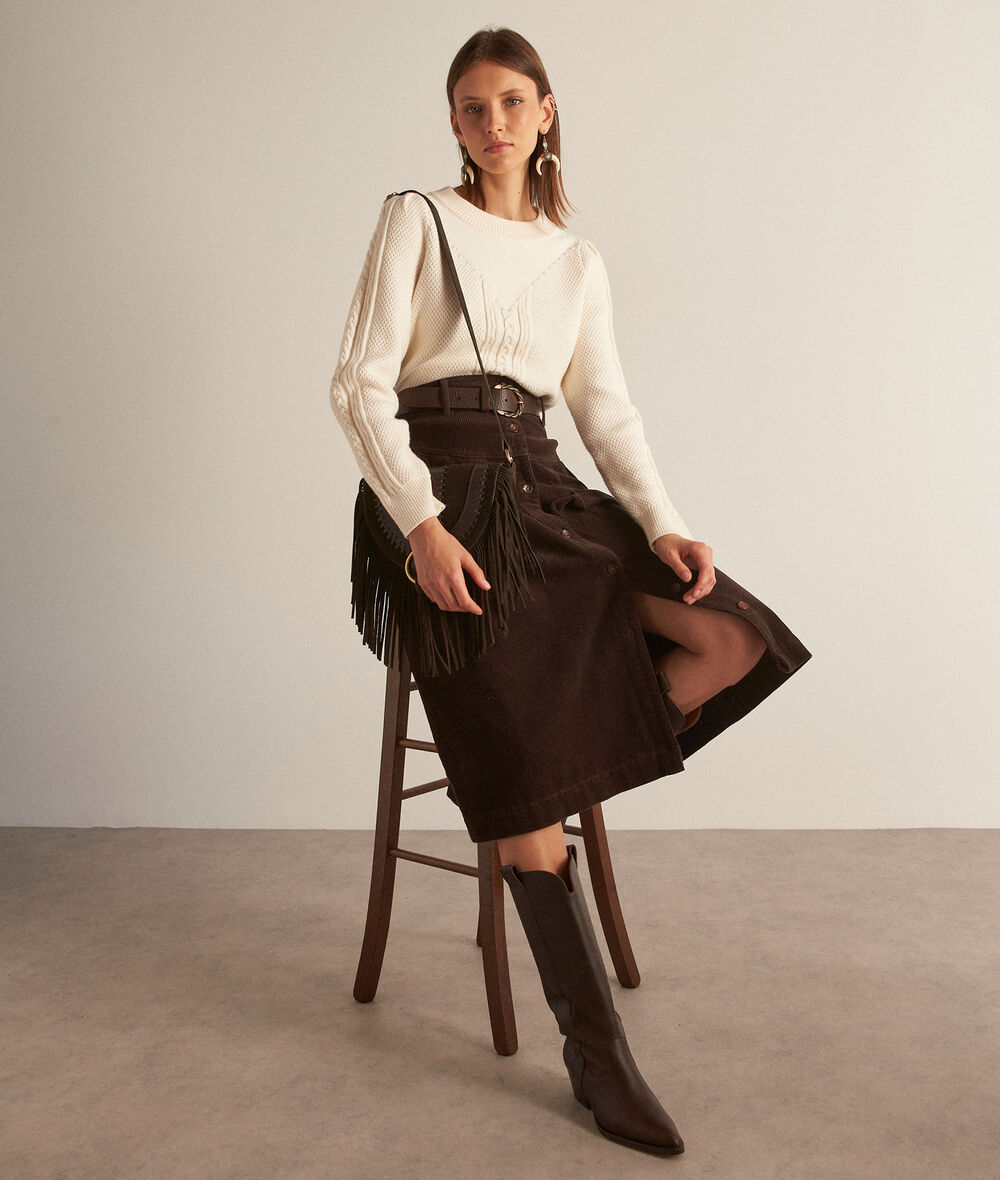 Jupe midi en velours côtelé marron Katia Femme Maison 123