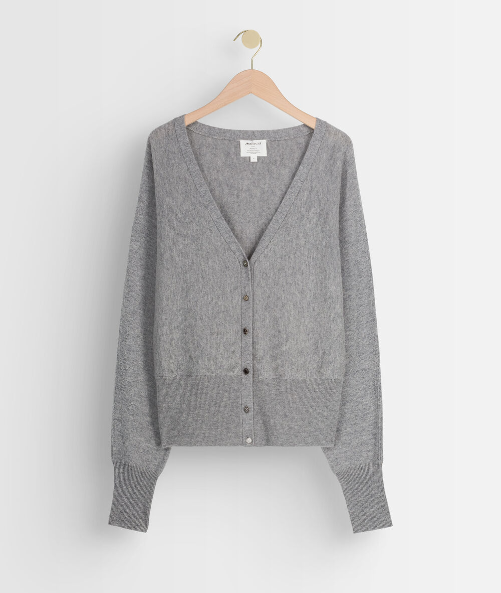 Cardigan en laine recyclée au decolleté plongeant gris tess gris chine.