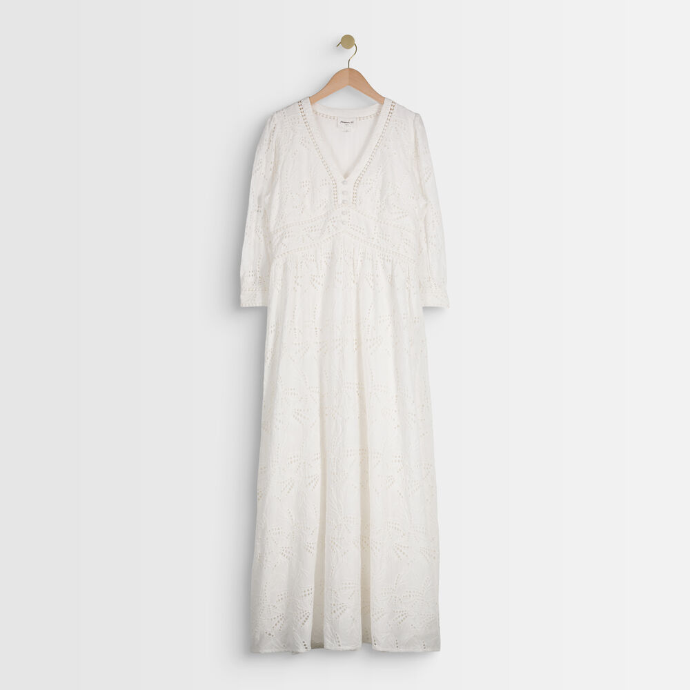 Langes, besticktes kleid catalia ecru.