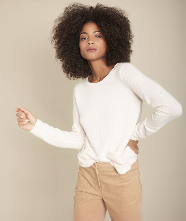 Poedrroze kasjmier trui fog poudre.