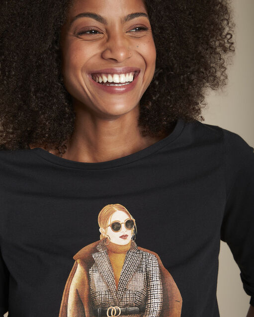 Tee-shirt noir s&eacute;rigraphi&eacute; en coton biologique camille noir.